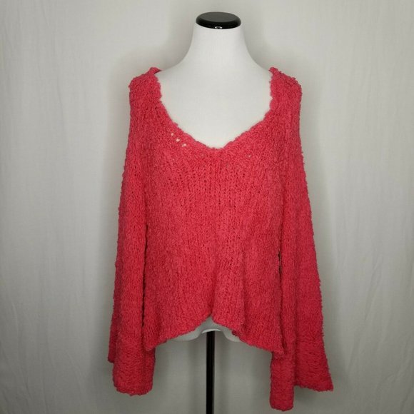 Free People Pink Sand Dune Sweater Fuzzy V Neck - Picture 8 of 8